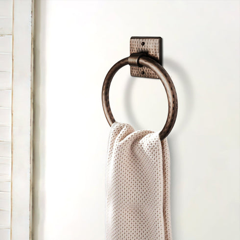 Hand Hammered Metal 7 inch Round Bath Towel Holder Ring